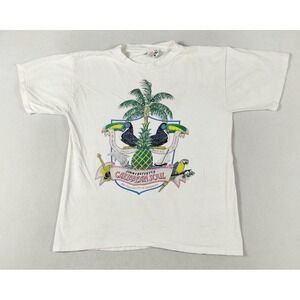 Vintage Jimmy Buffett Caribbean Soul Shirt Mens Large White Tropical Parrot 1987